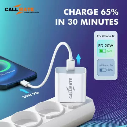 Callmate 20 W Qualcomm 3.0 3 A Mobile Charger with Detachable Cable (White, Cable Included) Callmate 20 W Qualcomm 3.0 3 A Mobile Charger with Detachable Cable (White, Cable Included)